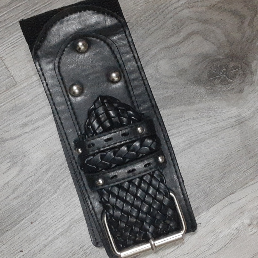 Faux Leather Belt with Woven Accents